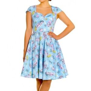 Hell Bunny Mermaid Print Pastel Blue Coralia Pinup Retro Dress